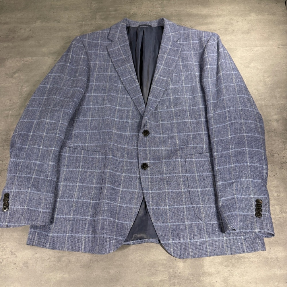 Rodd & Gunn Blazer Mens 2XL Blue Windowpane Sports Fit Linen Blend Sport Coat